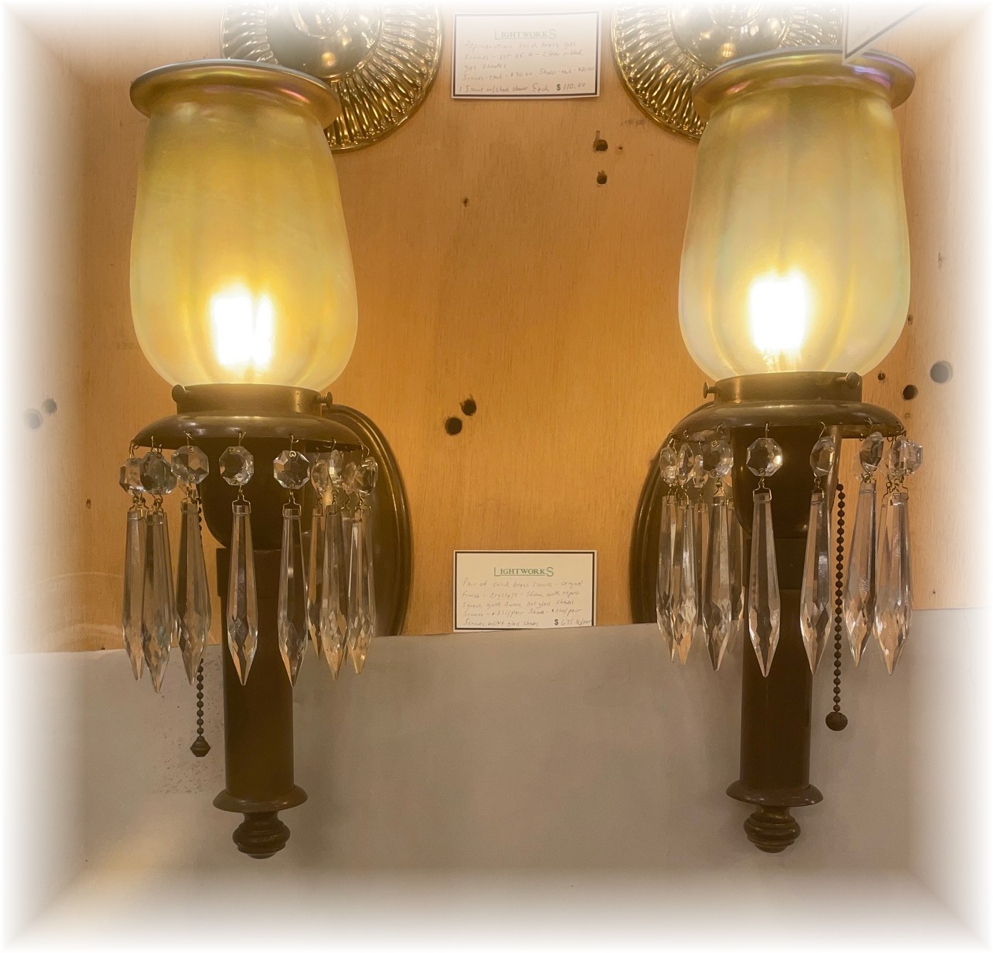 Crystal sconces with art glass shades
