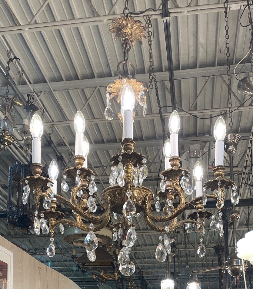 French cast brass crystal chandelier