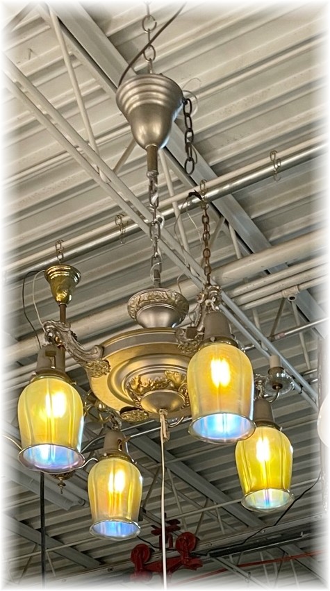 Pan fixture with art glass shades